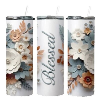 Blessed 3D Effect Floral Boho 20oz Tumbler Insulated Travel