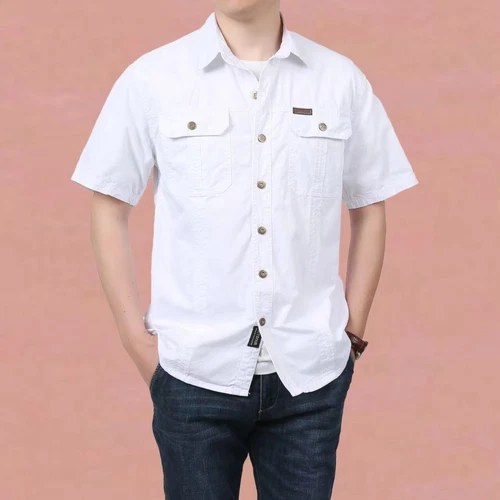 Hombres Camisas de Verano Camisas de Manga Corta Informales Camisa de Playa con Botones con Bolsillo - Imagen 23 de 54