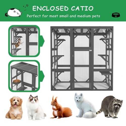 60'' Luxury Large Catio Enclosure Outdoor Wooden Cat House w/Multi Platforms - Picture 5 of 7
