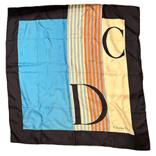 Vtg Christian Dior Scarf 30"x30" Square Handkerchief Blue CD 100 Silk
