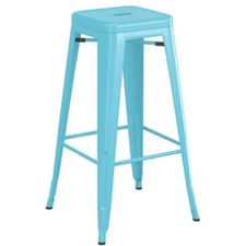30'' High Backless Arctic Blue Metal Restaurant Barstool For Indoor/Outdoor Use