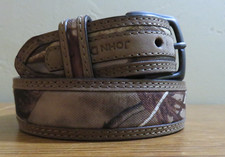JOHN DEERE Brown Leather CAMOFLAUGE Belt SIZE SMALL 24" WAIST 22-26" 