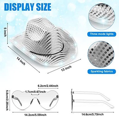 8771 6 Set Led Cowboy Hat Light Up Glitter Cowboy Hat With Sunglasses Sequin Amazon.com: Zhanmai 6 Set LED Cowboy Hat Light Up Glitter  main image 4