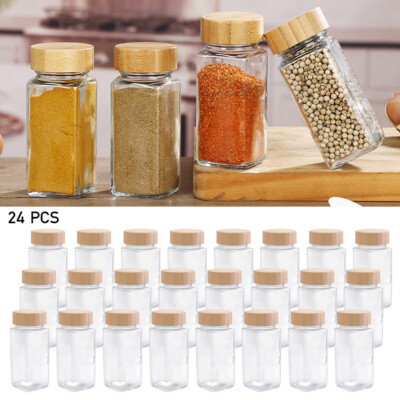 Set of 24 Glass Storage Jars w/ Bamboo Lids Airtight Kitchen Spice Jar  Container UK
