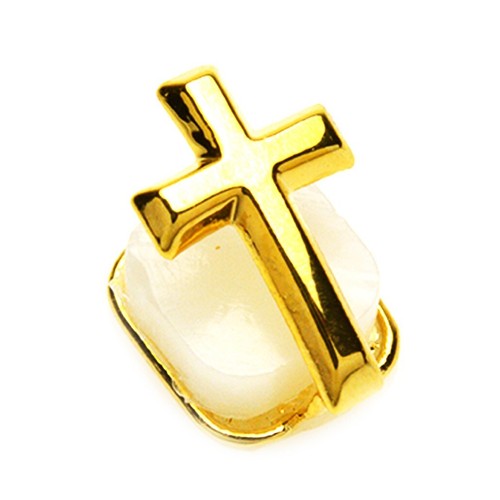 Griglia a croce a dente singolo placcata oro con barra di stampaggio denti hip hop gioielli - Foto 1 di 4