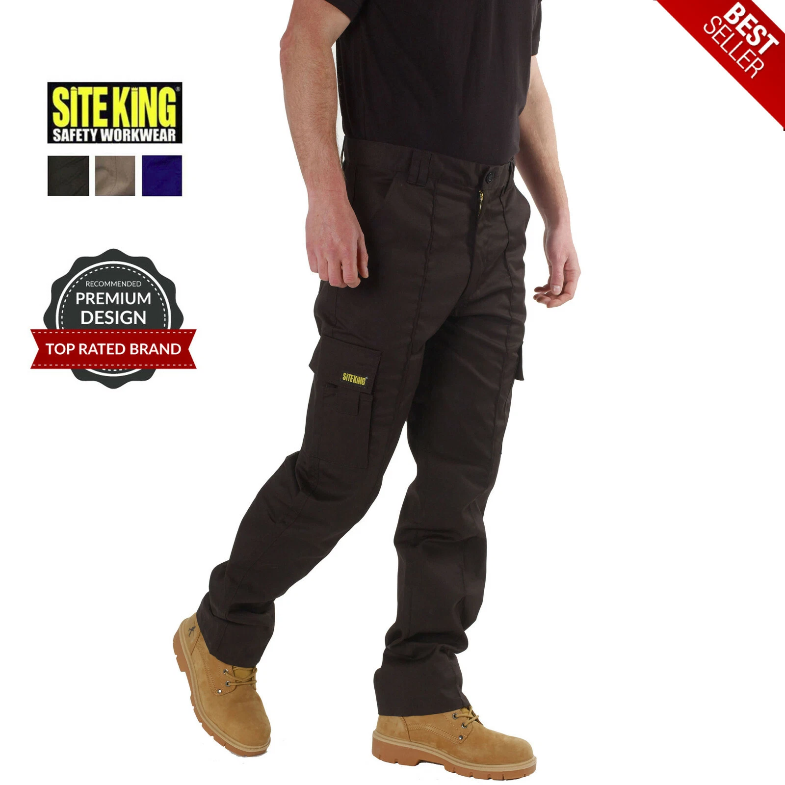 Mens Cargo Combat Work Trousers Size 28 to 52 Black Navy Khaki By SITE KING
Opens in a new window or