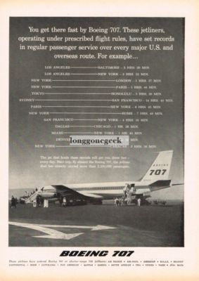 #ad #ad 1960 BOEING 707 Jet Airplanes Passengers Debarking Vintage Print Ad $13.95
