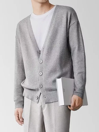 Cardigan uomo scollo V maglia maglione manica lunga bottoni caldo business pullover UK- - Foto 9 di 26