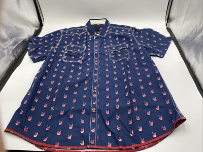 Bar III Western Shirt Men's XL Red White Blue Snap Close Pockets Short Sleeve B5
