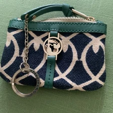 Spartina 449  Linen & Leather Change- ID - Card - Key ring  Wallet Navy / Beige