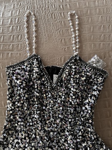 Squisito abito con perline/paillettes e scialle Nazeem Khan RIAZEE BERGDORF GOODMAN taglia 6 - Foto 4 di 11
