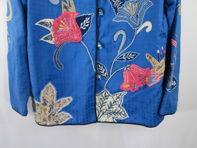INDIGO MOON Womens S Jacket Art to Wear Cotton Blue Floral