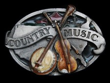 MB11133 GREAT 1984  COUNTRY MUSIC  COMMEMORATIVE BANJO  FIDDLE PEWTER BUCKLE