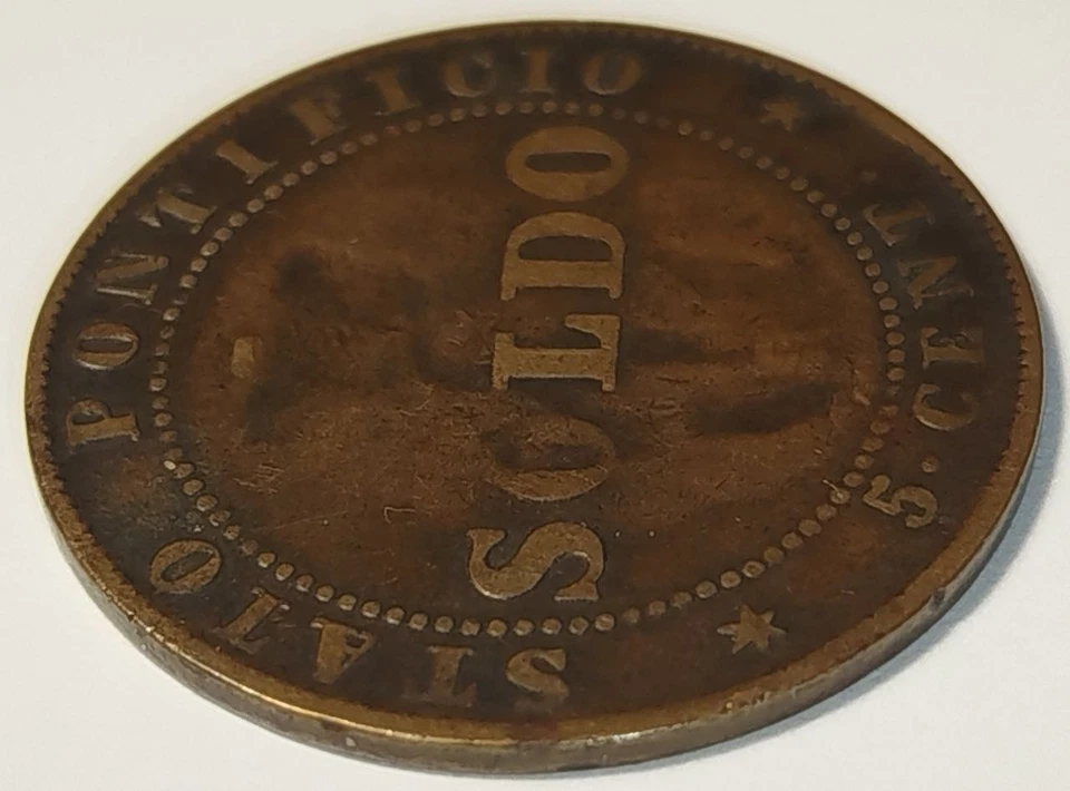 Rare Mint Error! Italy 1 Soldo / 5 Centesimi – Pius IX, 1866 – Incomplete Strike - Image 4 of 4