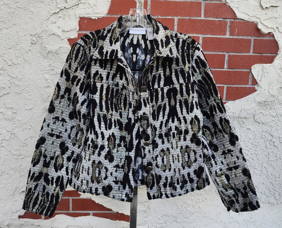 PS Petite Small Draper's & Damon's Metallic Gold Black Jacket Button Leopard - Image 3 of 4