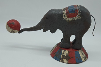 American Folk Art Circus Elephant with Ball - William H Roy wood carving
