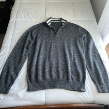 Eddie Bauer Men's Black 1/4 Zip Long Sleeve Mock Sweater Size Large Tall