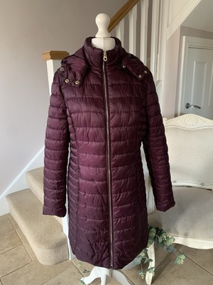 Joules Women's CANTERBURY LONG PLUM Coat Quilted Hood SIZE 16