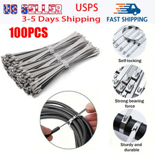 100 Pcs Stainless Steel Metal Zip Ties Heavy Duty Self-Locking Cable Ties US
