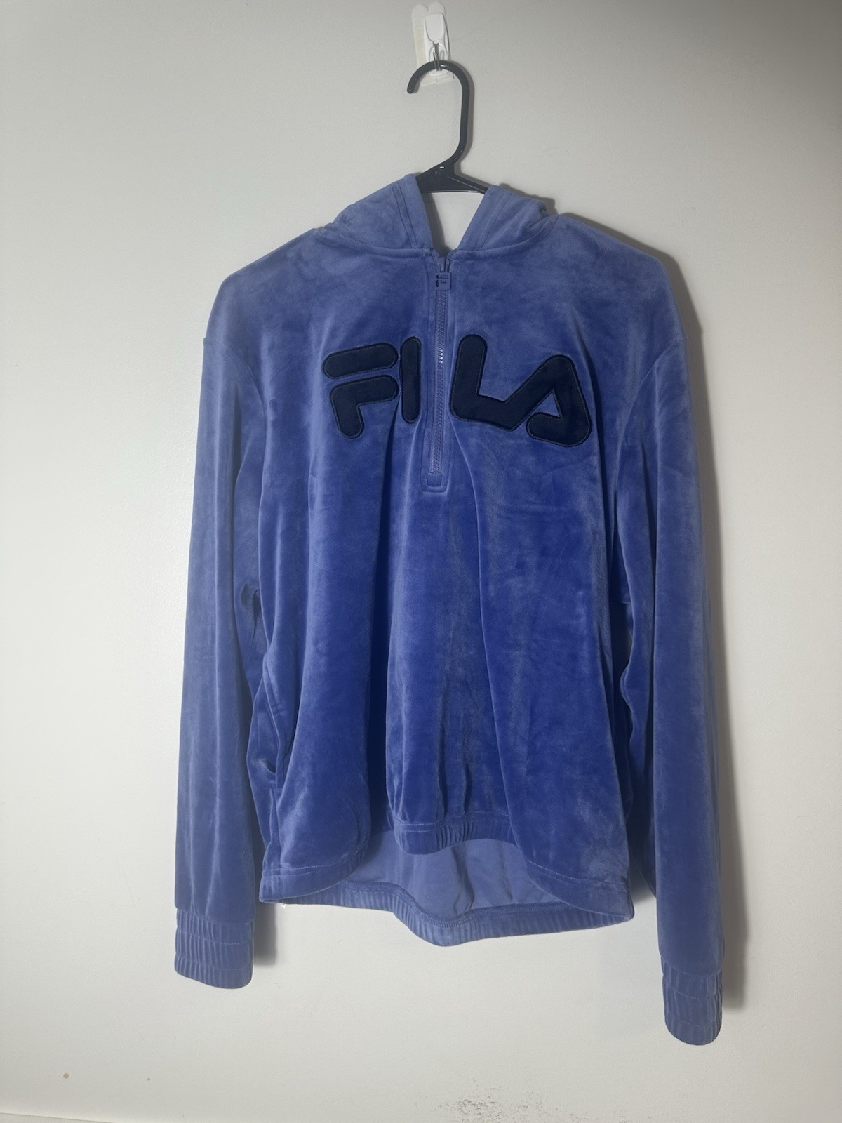 Fila M Giacca da pista in velluto con cappuccio e zip davanti blu con cappuccio