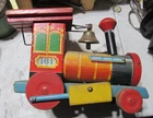 vintage fisher price pull wood toy-Locky chug chug 161 bell ringers