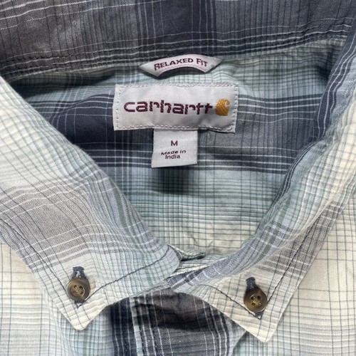 Carhartt Relaxed Fit Button Down Shirt Mens Sz M Blue Plaid Short Sleeve Pocket - Picture 4 of 13