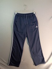 VTG Adidas Mens Track Pants Small Blue Drawstring Straight Leg White 3 Stripes