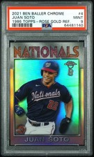 2021 Topps Chrome Ben Baller Juan Soto 1986 Rose Gold Refractor /10 PSA 9 MINT