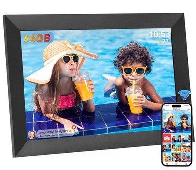 Hesmor 64GB Frameo Digitaler Bilderrahmen WiFi 10,1 Zoll, 1280x800 IPS LCD
