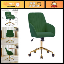 Modern Velvet Office Desk Chair with Wheels, Gold Base, Adjustable Swivel, Green