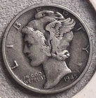 Lot of (2) 1945 Micro S Mercury Head Dimes Circulated  90% Silver!!!