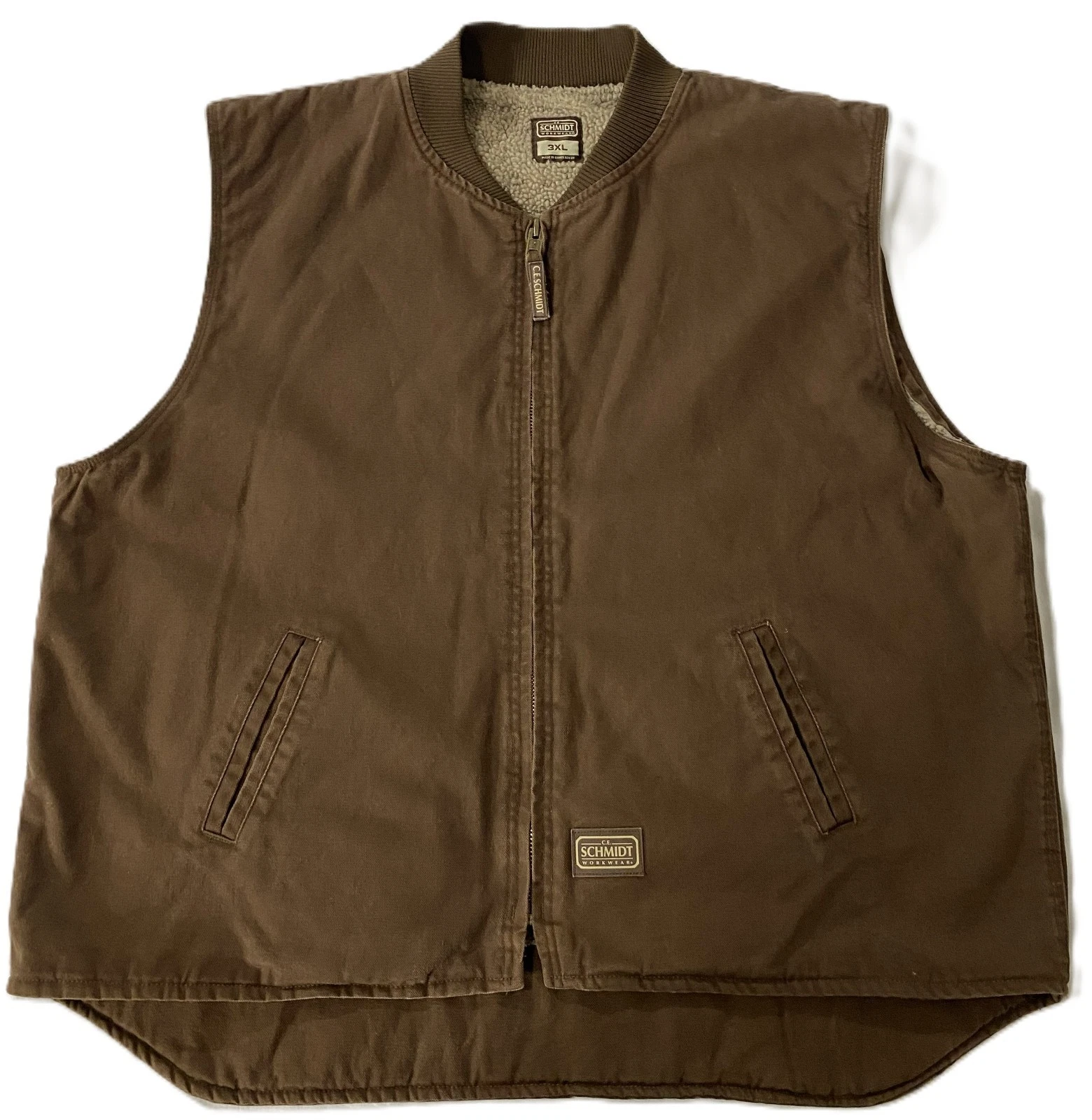 CE Schmidt ~3XL~ Workwear Vest Brown Sleeveless Sherpa Lined Full Zip ~ Size=3XL