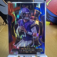 Panini 2025 Select J.J. McCarthy #63 Prizm Concourse Blue and Red Vikings