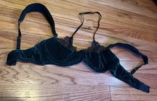 Marie Mur Bra 34B Green velvet Underbust Black Lace Halter Padded Straps