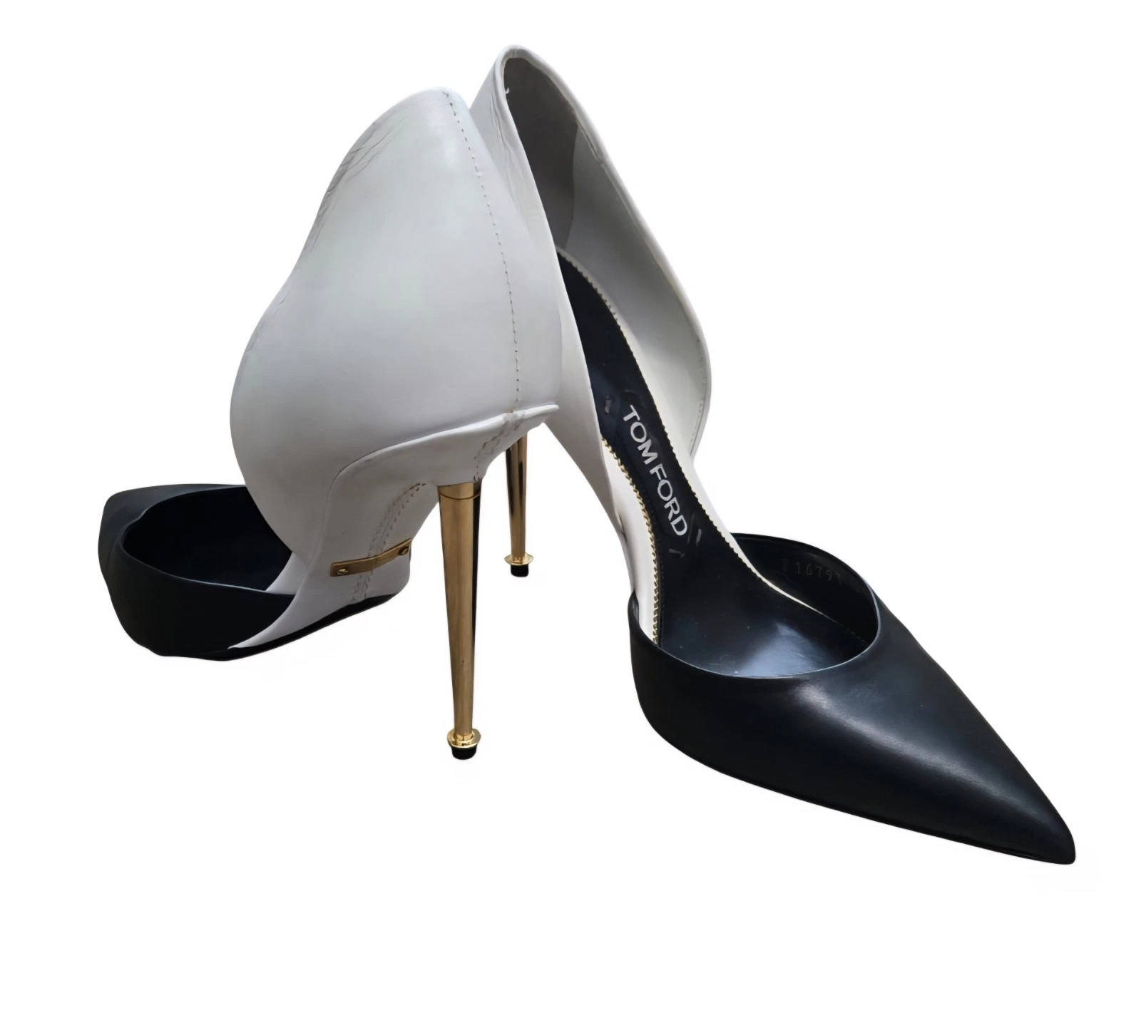 Tom Ford — Tom Ford Black and White Leather Colorblock D'Orsay Gold Pin Heel Pump Sze 38.5
