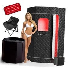 Upgraded Steam Sauna Portable with Red Light Therapy with Ice Bath Tub Black