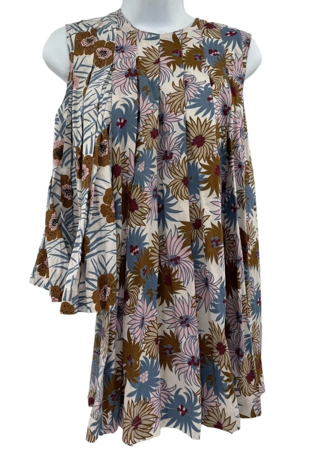 Marni Blouse Womens 38 Floral Print Pleated Asymmetrical Made in Italy - Image 2 of 4