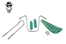 ORIGINAL LOWRIDER Chrome 16" U Handlebar + Sissy Bar Green/Strp Banana Seat Grip