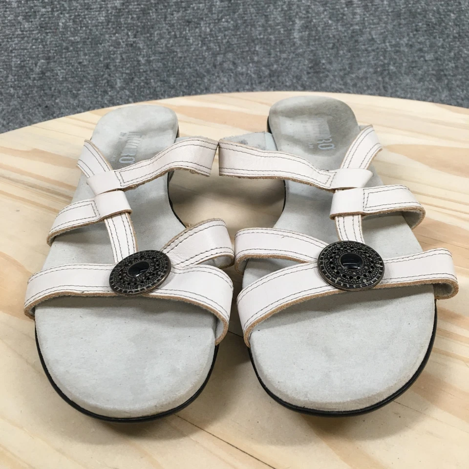 Munro American Sandals Womens 9 N Strappy White Leather Slip on Open Toe Casual - Image 4 of 4