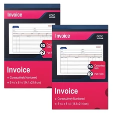 XKDOUS 2 Pack Invoice Book, 2-Part Carbonless, 5-9/16 x 8-7/16 Invoice Receip...