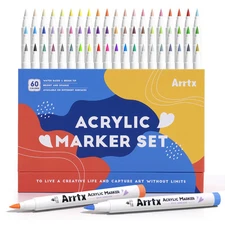 Acrylic Paint Pens 60A,Brush Tip Acrylic Markers Set for Rock Painting,Glass,...