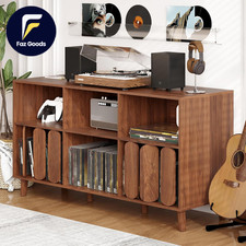 55'' Large Record Player Stand with Charging Station Vinyl Record Storage Cabine