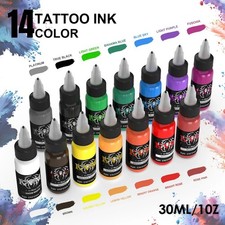14 Colors Tattoo Ink Set 1oz Pigment Body Art Semi Permanent Makeup Kit