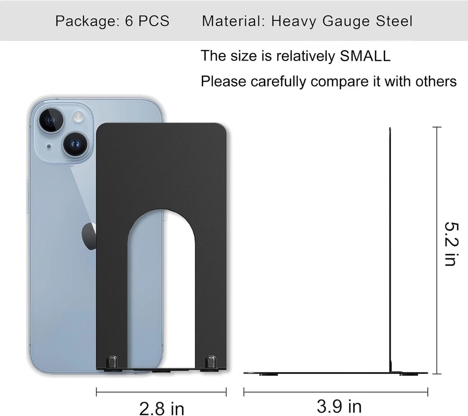 6 piezas sujetalibros de metal de alta resistencia para estantes tapones de libros para biblioteca oficina en casa Foto 2 de 4