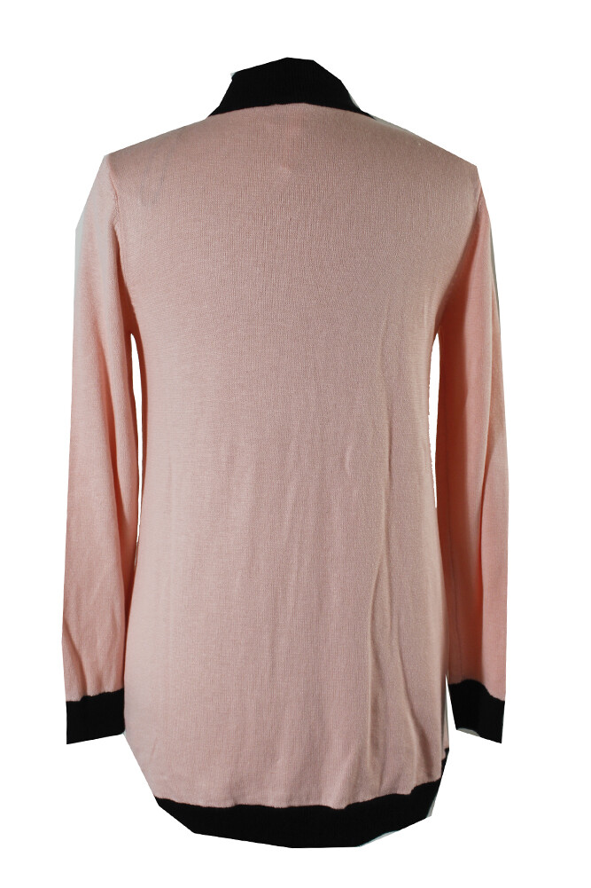Ny Collection Pink Black Trim Long Bomber Sweater Jacket M | eBay