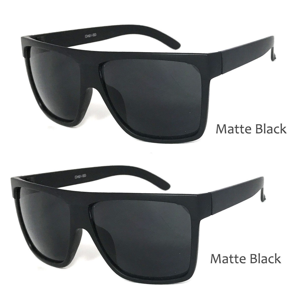 2 Pairs Large Square Pilot Flat Top Sunglasses Matte Black 