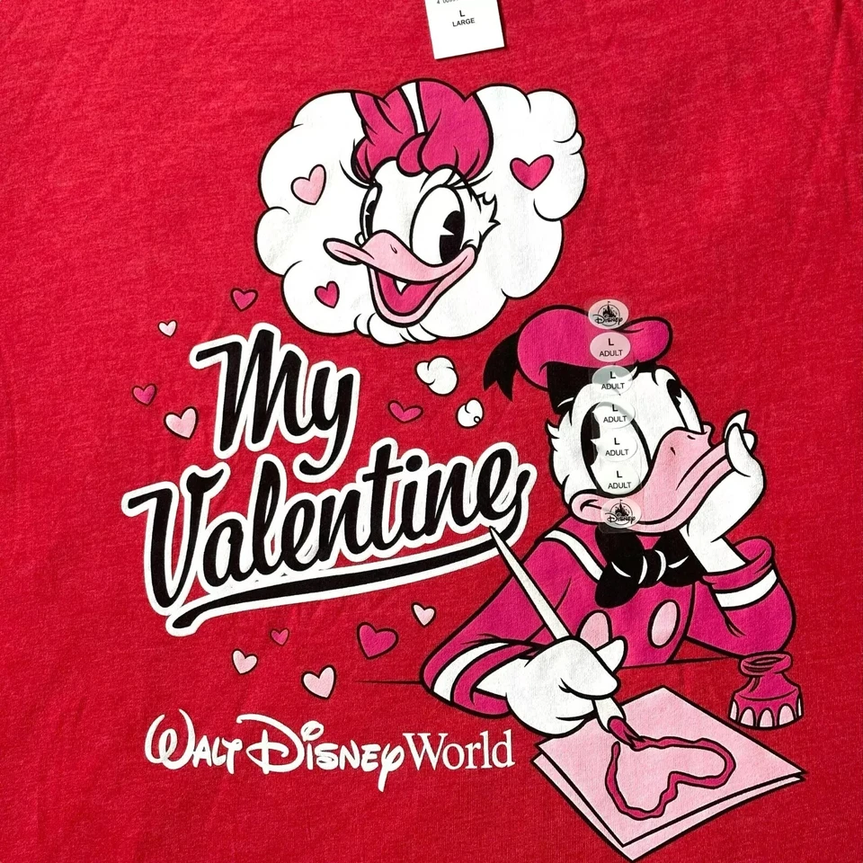 Disney T-Shirt 2024 Walt Disney World My Valentine Donald & Daisy Red Size L - Image 2 of 2