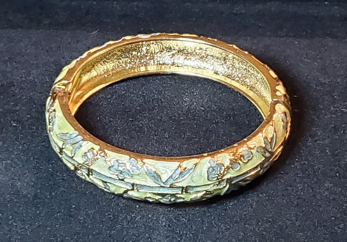 小物 foufou grandmother belt large Vintage Jiu Long Xing gold tone and green enamel floral