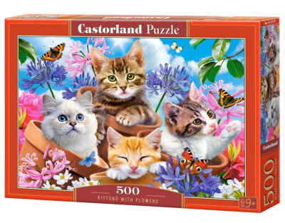 5904438053513 Puzzle 500 elementów Kittens with Flowers CASTORLAND B-53513 CASTO