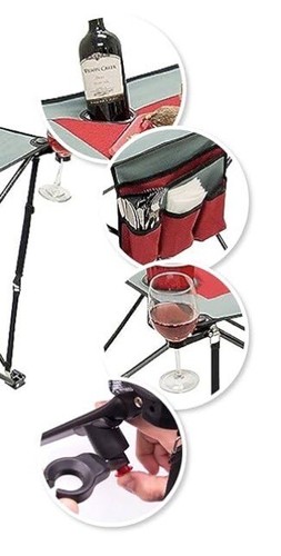 Portable Outdoor Camping Table with Wine Glass Holders - Red - Picture 9 of 10